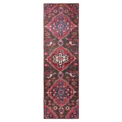 3'x9'8" Brown Vintage Persian Hamadan Hand Knotted Wool Runner Oriental Rug