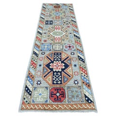 3'x9'8" Gray Anatolian Village Inspired Design Hand Knotted Wool Runner Rug