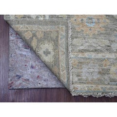 3'x9'8" Gray Hand Knotted Afghan Angora Oushak Leaf Design Wool Runner Rug