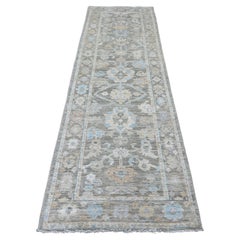 3
x9
8" Gray Hand Knotted Afghan Angora Oushak Leaf Design Wool Runner Rug