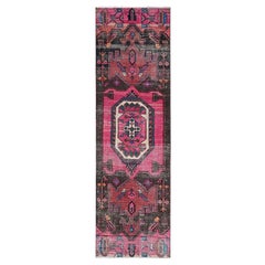 3'x9'8" Hot Pink Overdyed Vintage Persian Hamadan Hand Knotted Wool Runner Rug