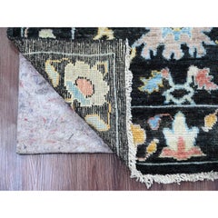 3'x9'9" Black Afghan Angora Oushak Leaf Design Hand Knotted Wool Runner Rug