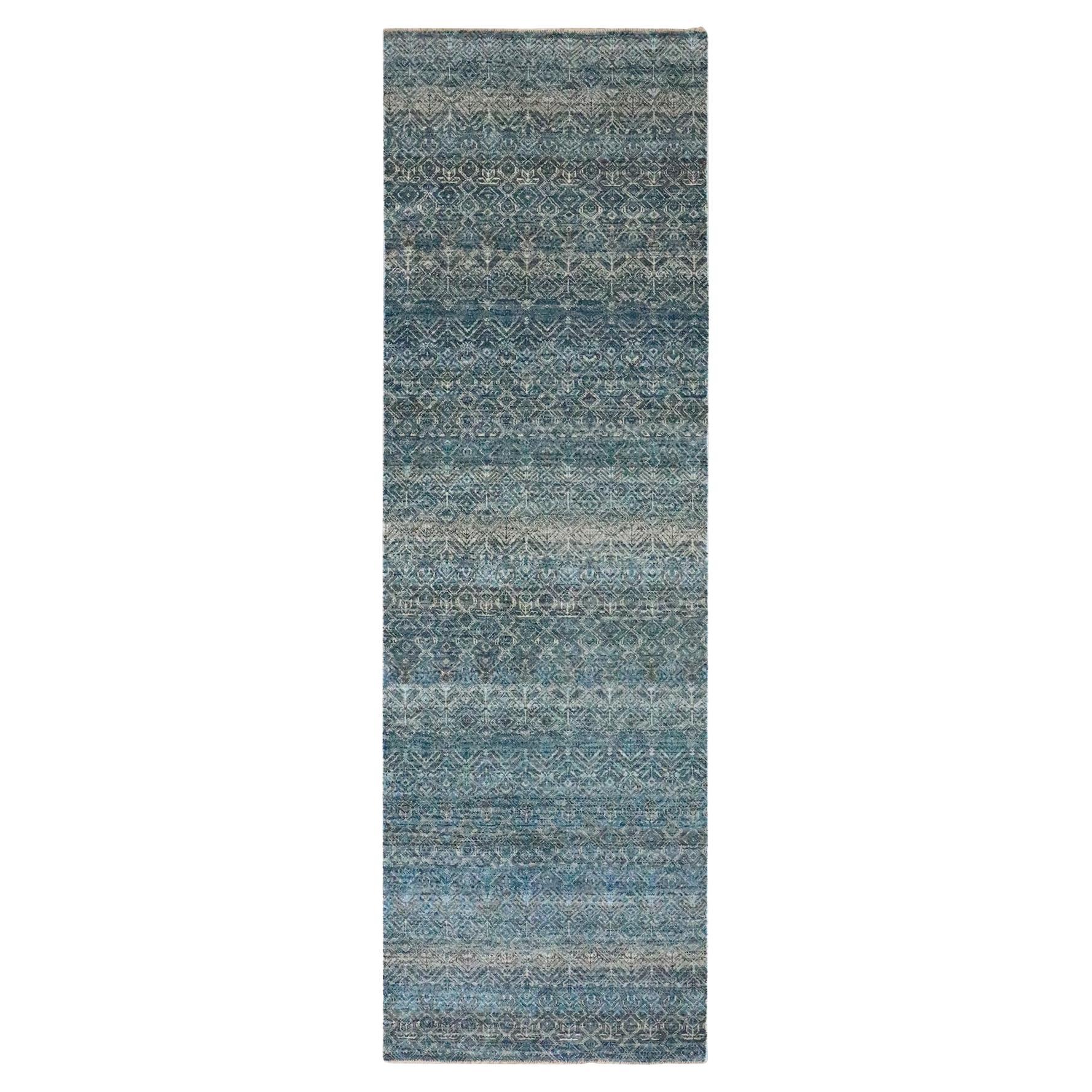 3'x9'9" Blue Kohinoor Herat Repetitive Design Hand Knotsted All Wool Runner Rug (Tapis de course en laine)