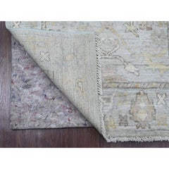 3'x9'9" Gray Afghan Angora Oushak Leaf Design Hand Knotted All Wool Runner Rug