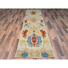 3'x9'9" handgeknüpfter Läufer aus reiner Wolle im Heriz-Muster mit durchgängigem Design in der Farbe „Laurel Green“