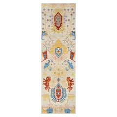 3'x9'9" handgeknüpfter Läufer aus reiner Wolle im Heriz-Muster mit durchgängigem Design in der Farbe „Laurel Green“
