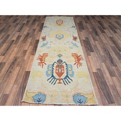 3'x9'9" Light Green Heriz All Over Design Hand Knotted Pure Wool Runner Rug