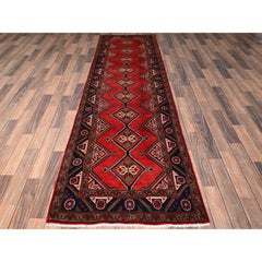 3'x9'9" Red New Persian Hamadan Hand Knotted Full Pile Soft Wool Runner Rug