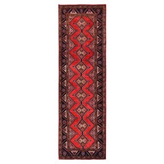 3'x9'9" Red New Persian Hamadan Hand Knotted Full Pile Soft Wool Runner Rug