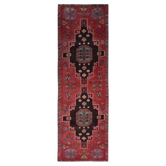 3'x9'9" Red Worn Down Hand Knotted Wool Vintage Zoroastrian Heriz Runner Rug