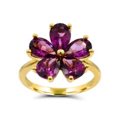 4-1/10 ct. Rhodolite Flower 14K Yellow Gold over Sterling Silver Ring