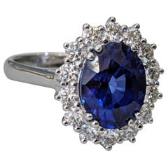 4 1/2 Carat 14 Karat White Gold Oval Sapphire Vintage Style Engagement Ring