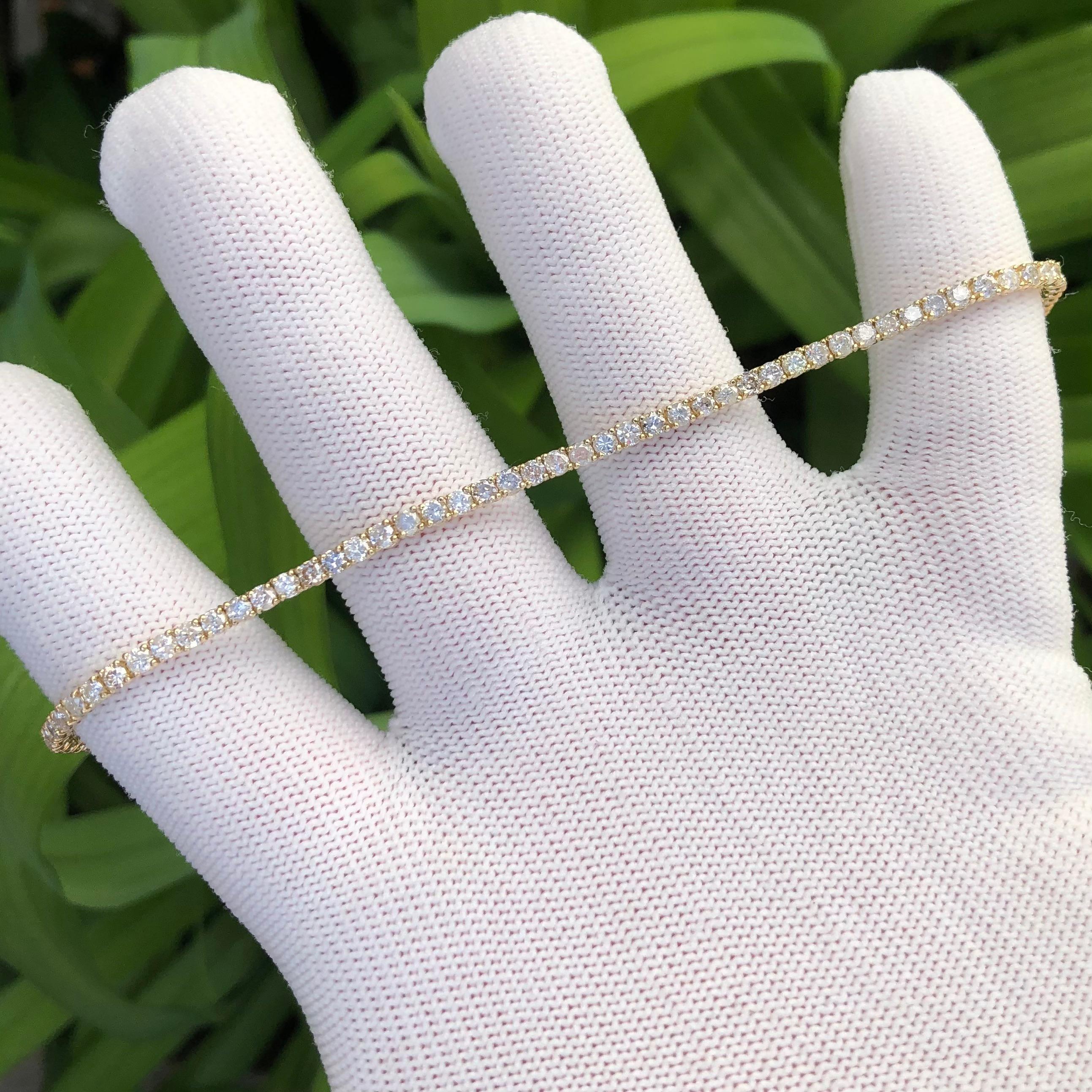 Round Cut 4 1/2 Carat Ct Real Natural Diamond Tennis Link Bracelet In 14k Yellow Gold 3 For Sale