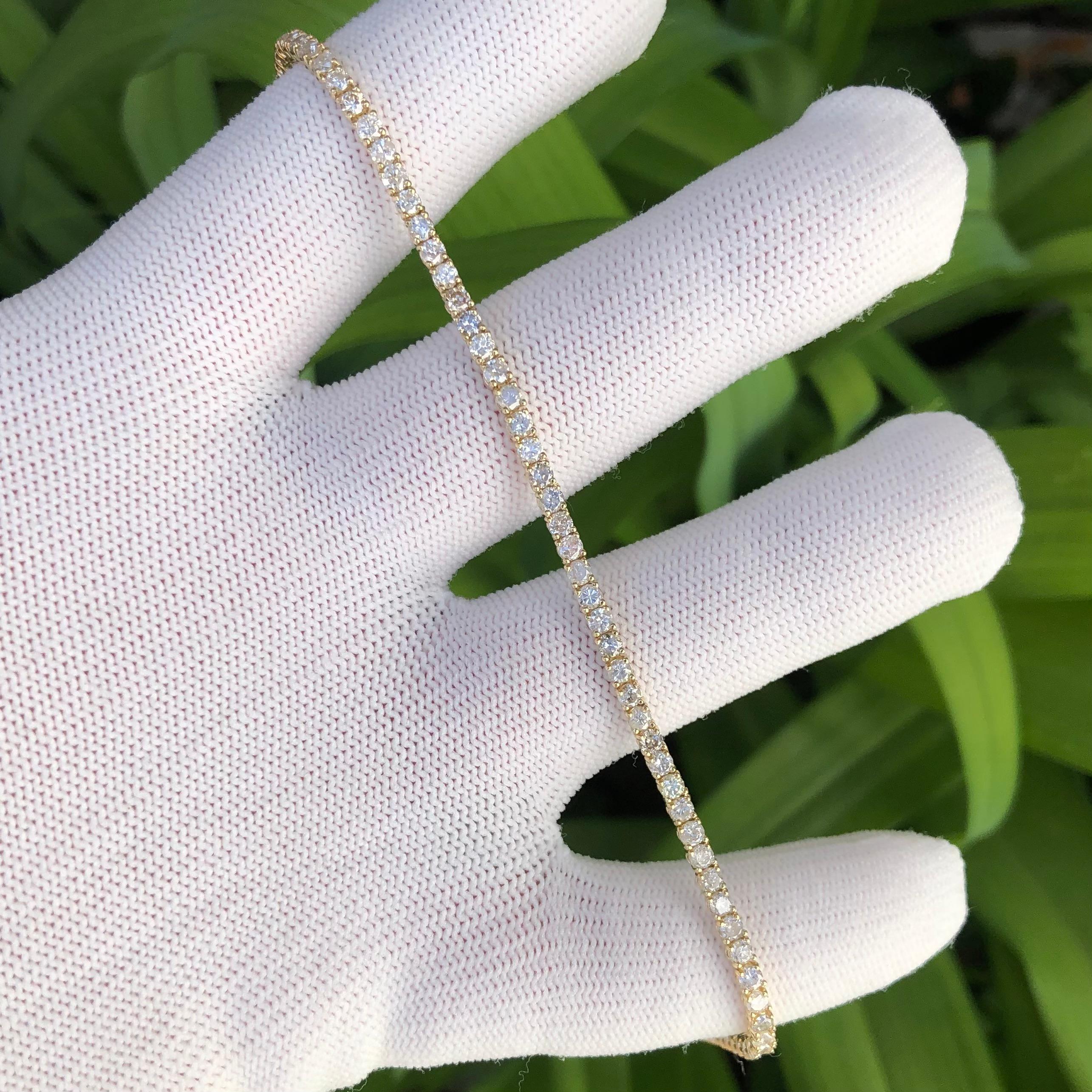 4 1/2 Carat Ct Real Natural Diamond Tennis Link Bracelet In 14k Yellow Gold 3 For Sale 1
