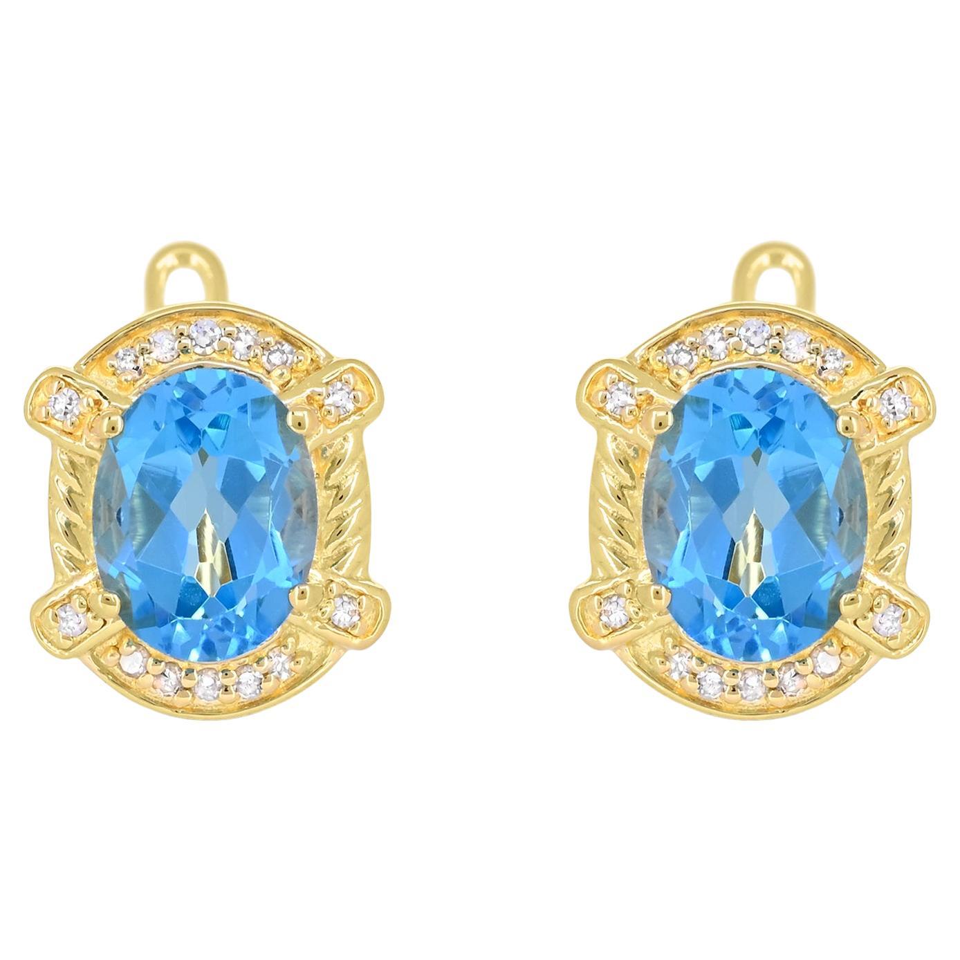 4-1/2 ct. Swiss Blue Topaz & White Diamond Gold Over Sterling Silver Earrings  For Sale