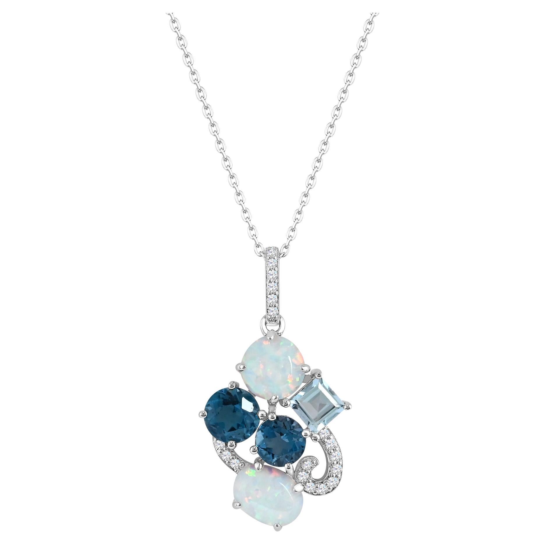 4-1/2 ct. Created Opal and Blue & White Topaz Sterling Silver Pendant Necklace For Sale
