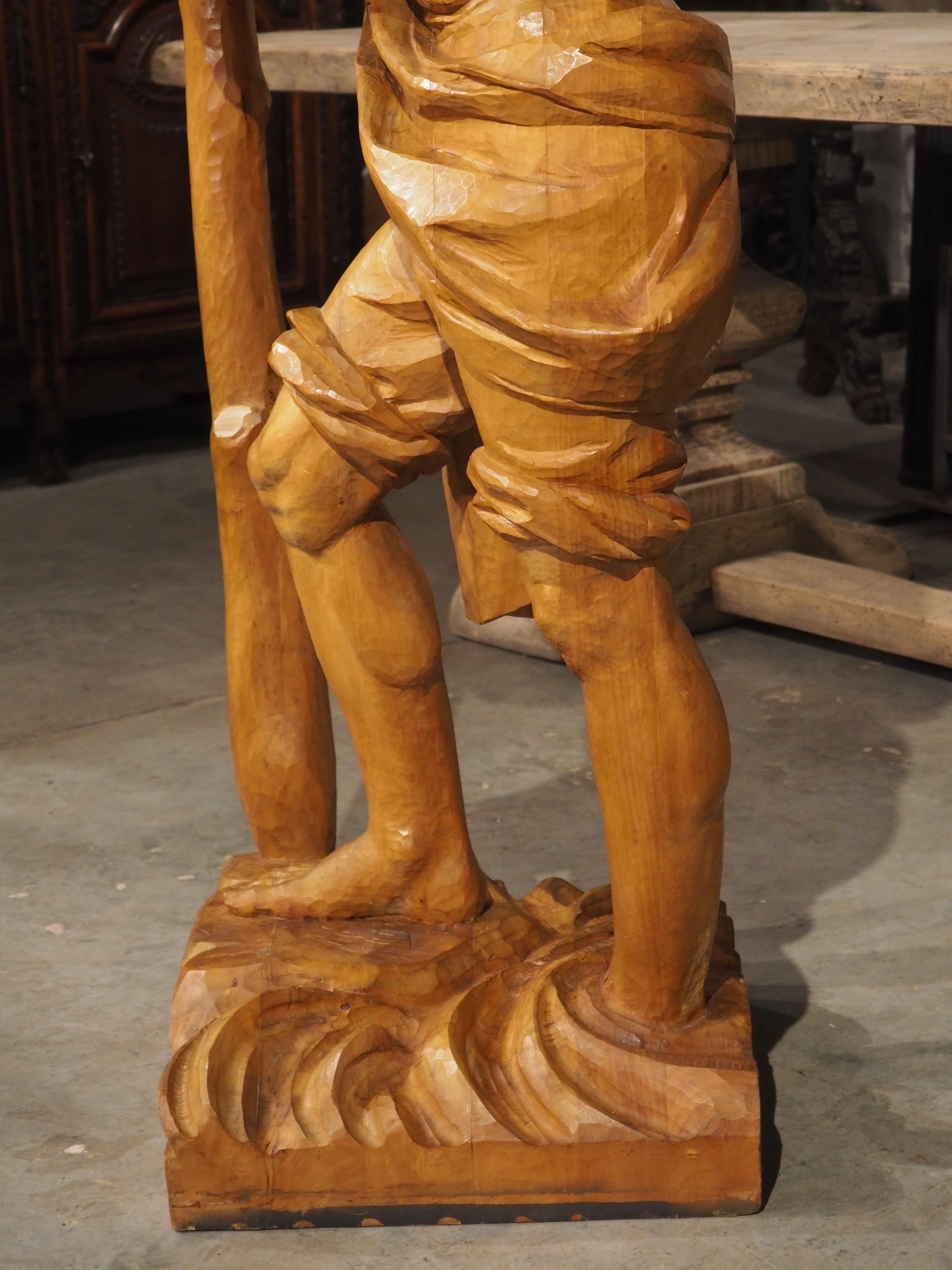 Solid Limewood Statue of St. Christopher, Germany, circa 1930 For Sale 1