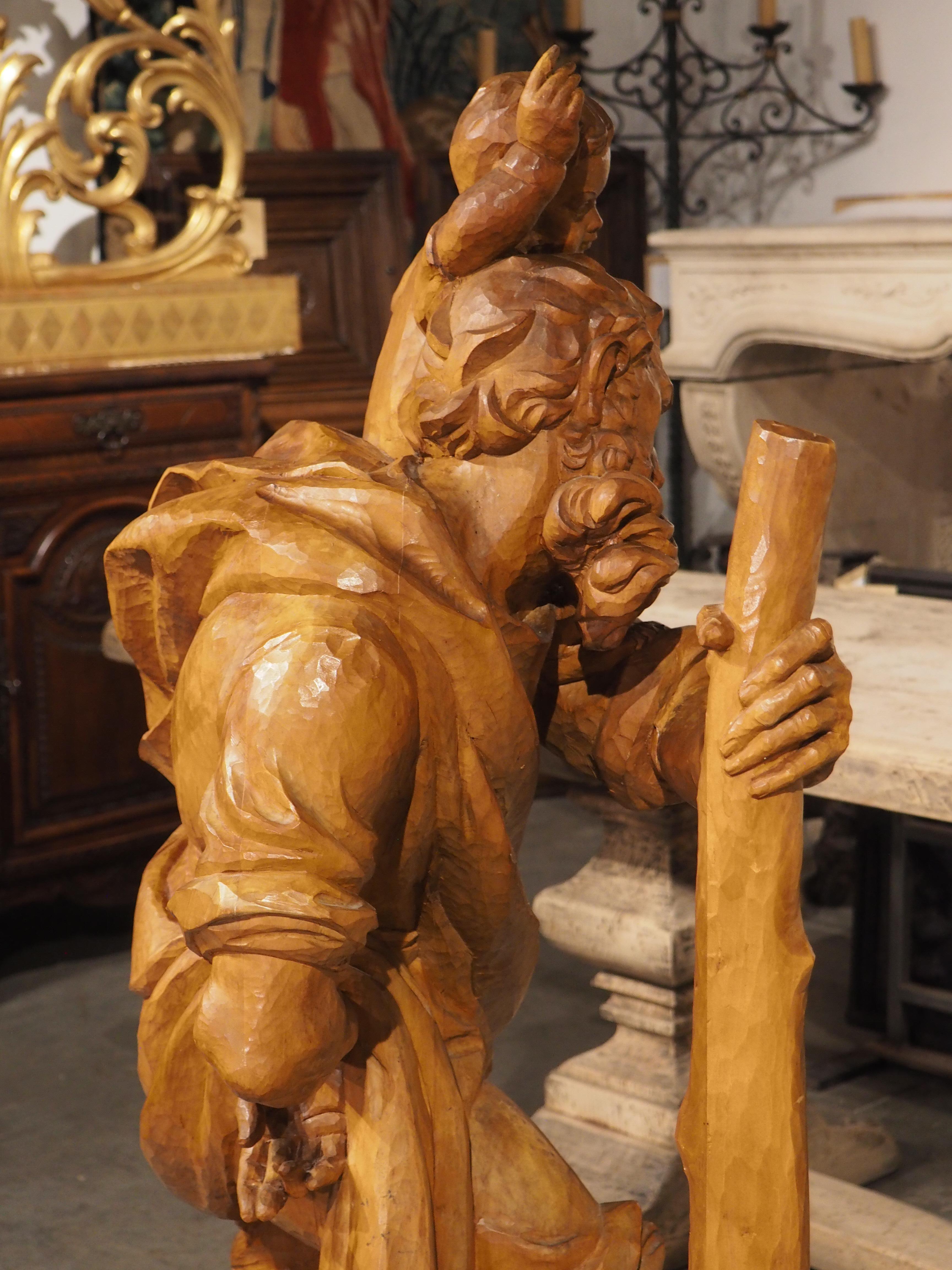 Solid Limewood Statue of St. Christopher, Germany, circa 1930 For Sale 7