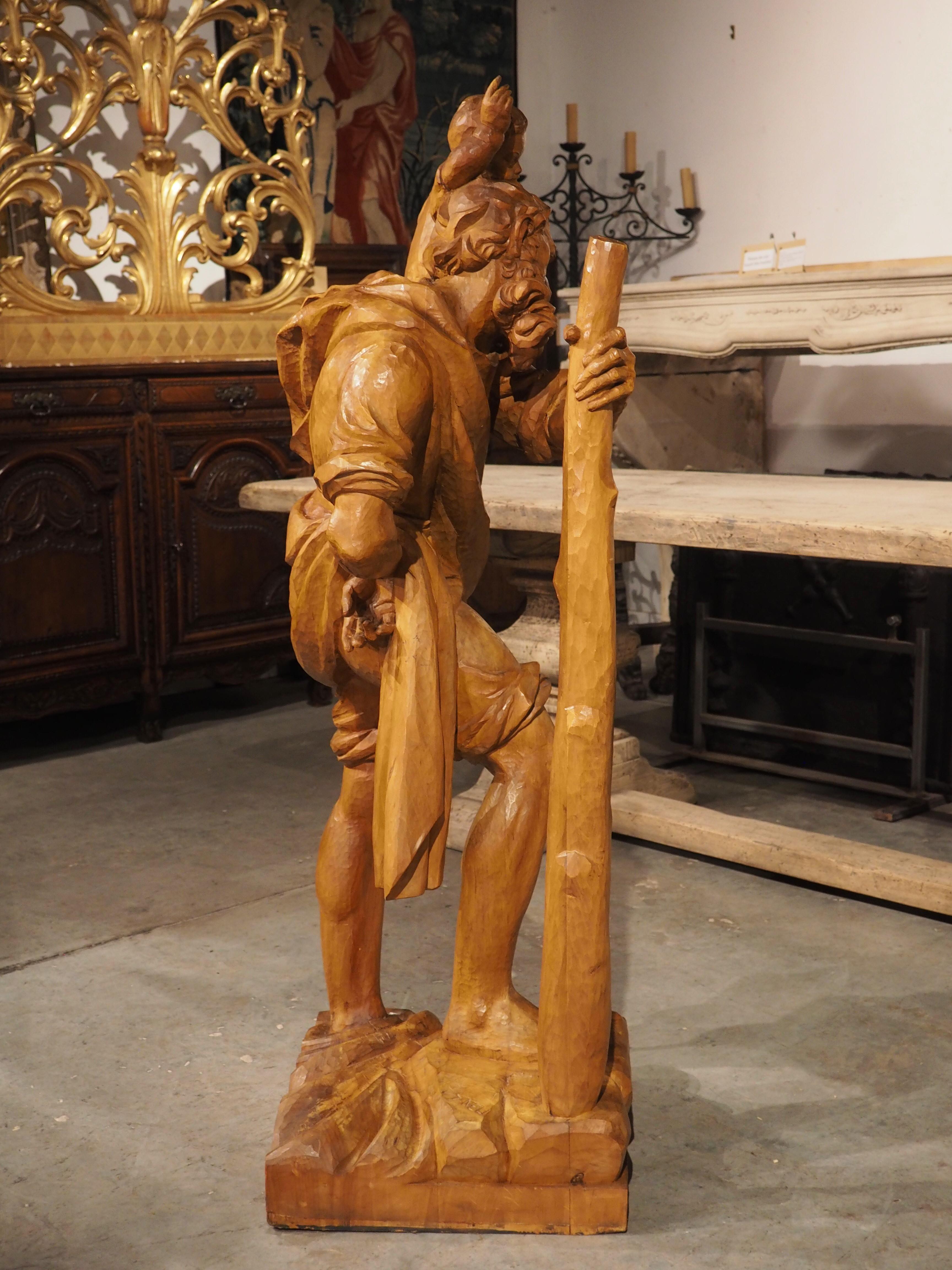 Solid Limewood Statue of St. Christopher, Germany, circa 1930 For Sale 8