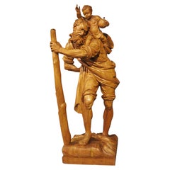 Solid Limewood Statue of St. Christopher, Germany, circa 1930