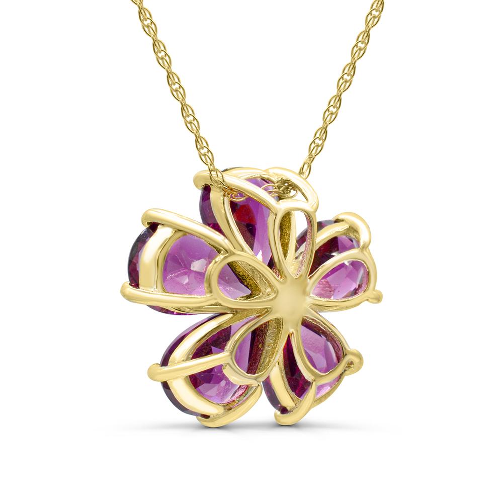 Pear Cut 4-1/6 ct. 14K Yellow Gold over Sterling Silver Garnet Floral Pendant Necklace For Sale