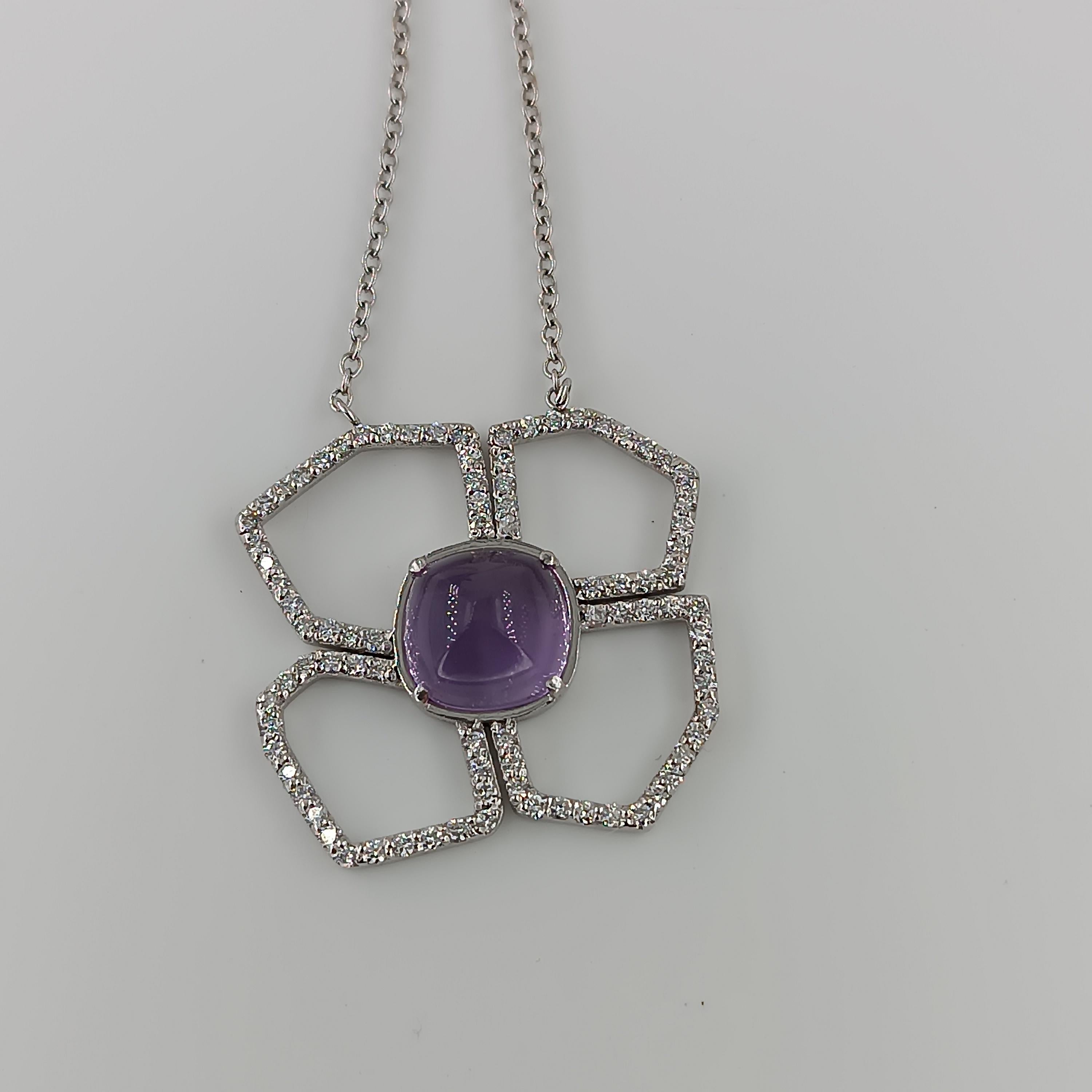 4, 1 Carat Amethyst 0, 86 Carats VS G Color Diamonds White Gold Necklace In New Condition For Sale In Milano, MI