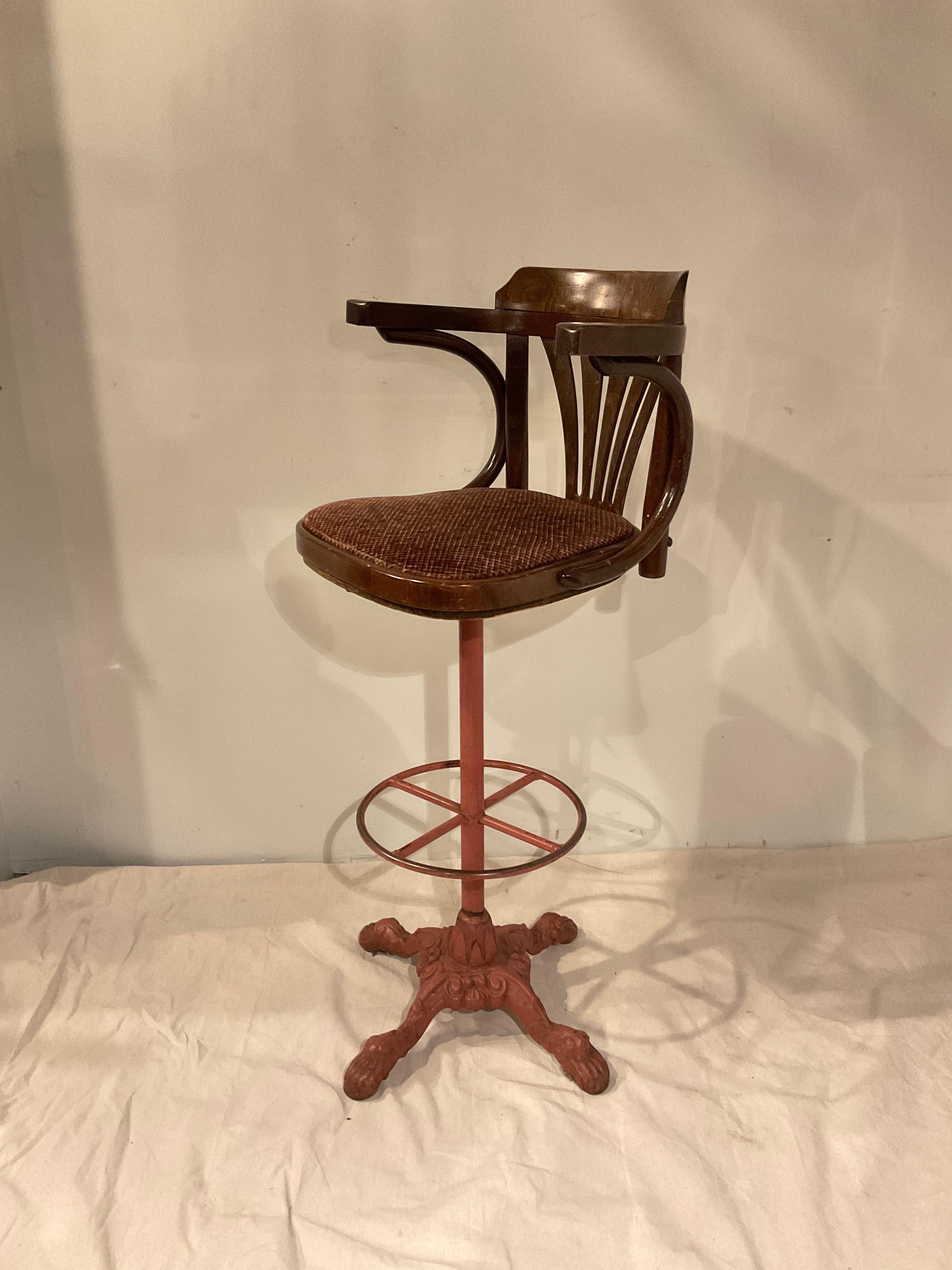 4 1920s  Wood Swivel Chairs On Cast Iron Bases For Sale 1