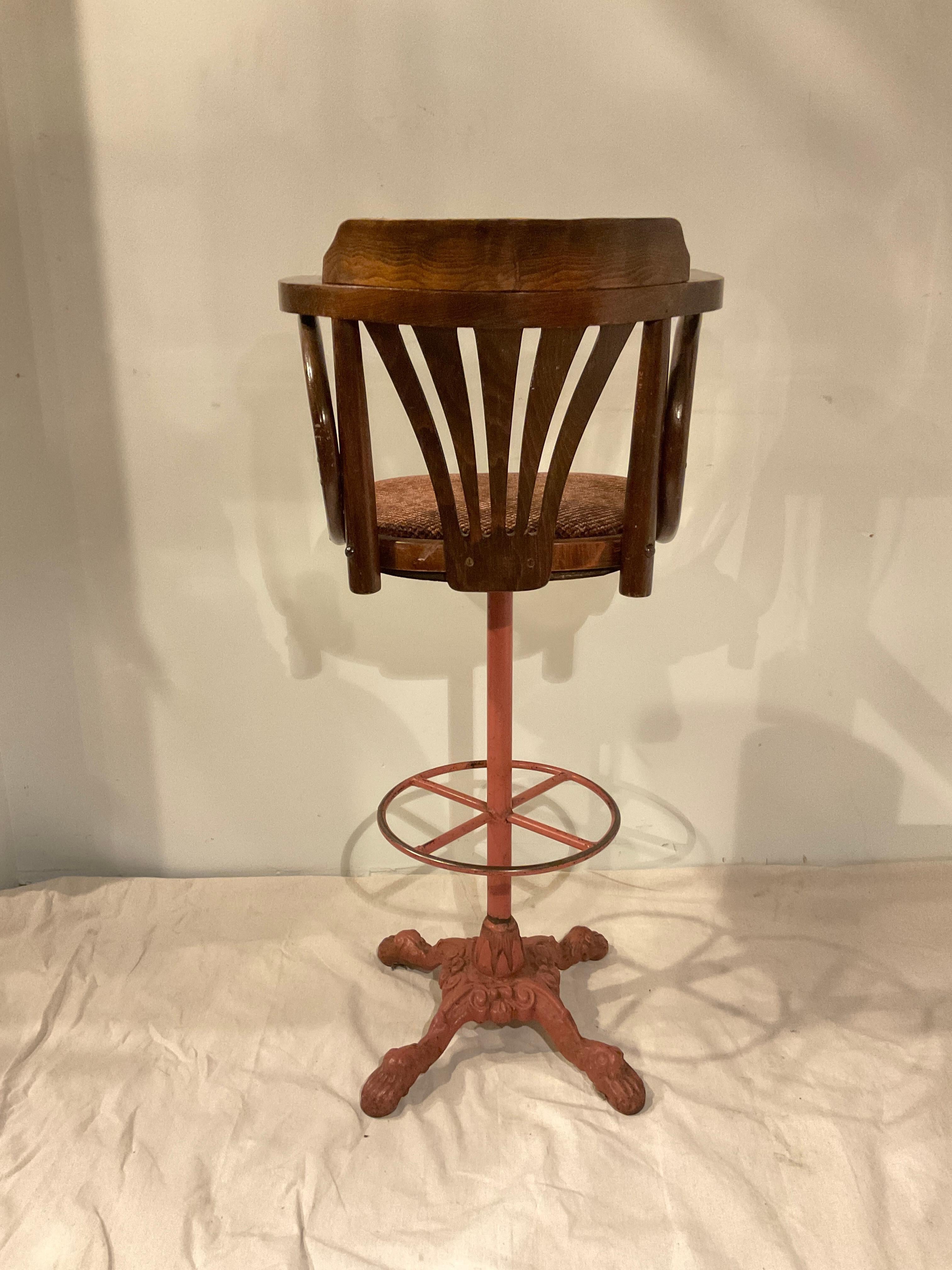 4 1920s  Wood Swivel Chairs On Cast Iron Bases For Sale 3