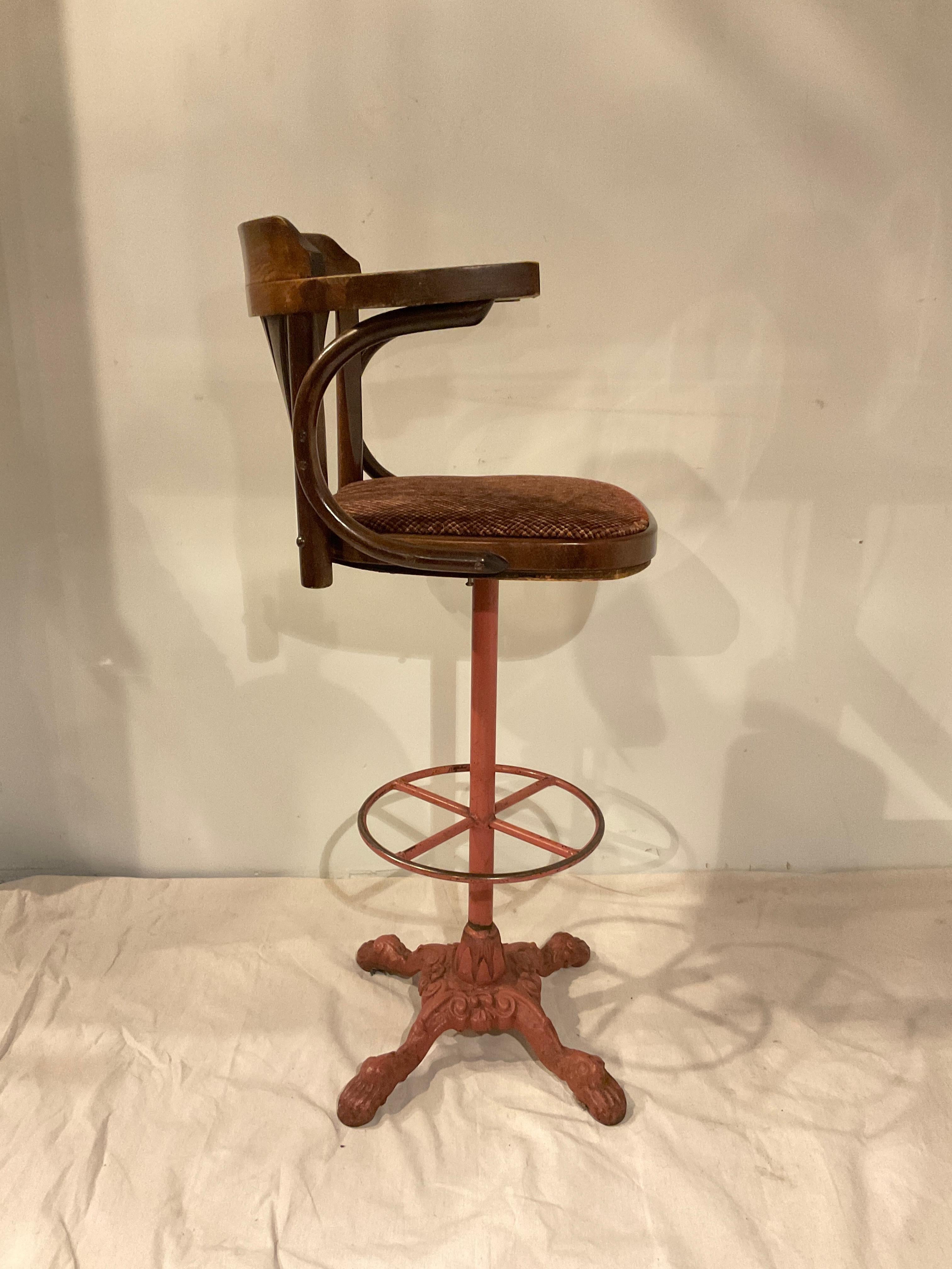 4 1920s  Wood Swivel Chairs On Cast Iron Bases For Sale 4