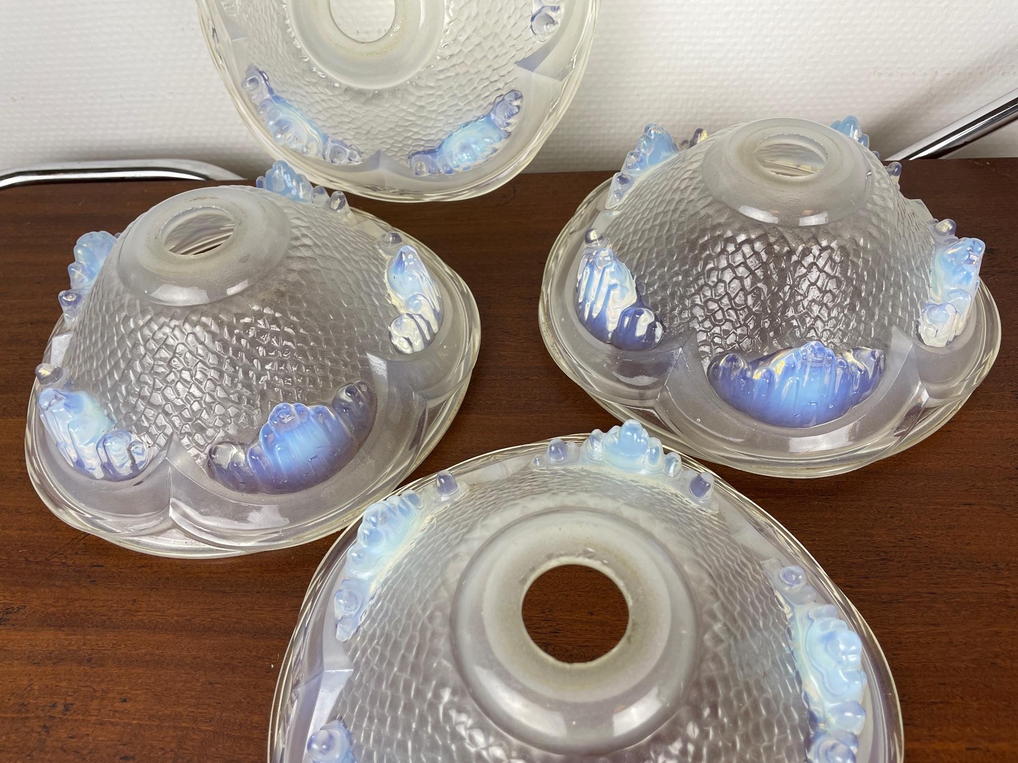 4 1930's French Ezan Opalescent Glass shades. 4 Unique lamp shades. Glass scones For Sale 2