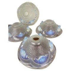 4 1930's French Ezan Opalescent Glass shades. 4 Unique lamp shades. Glass scones