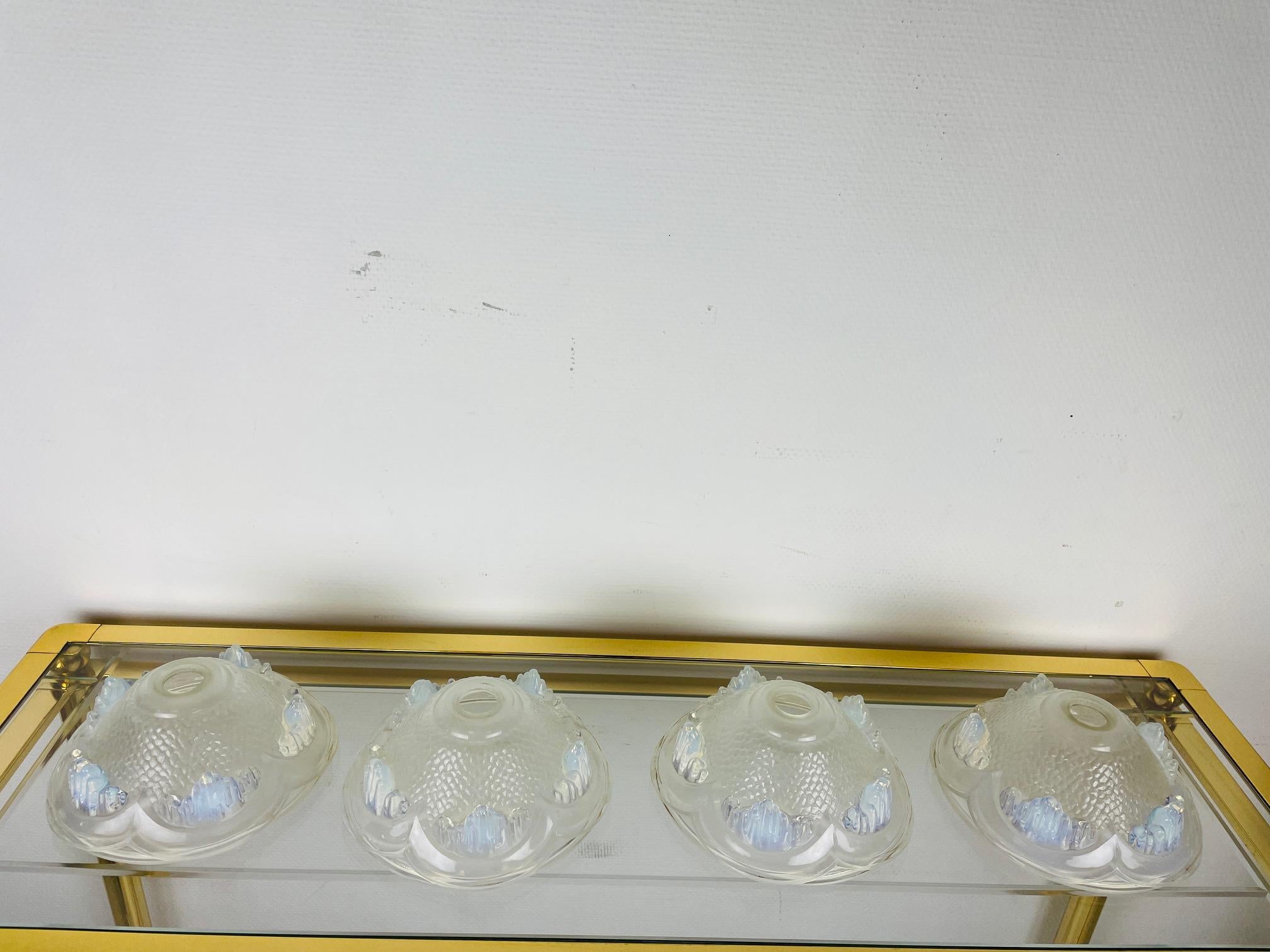 Art Deco 4 1930's French Ezan Opalescent Glass shades. 4 Unique lamp shades. Glass scones For Sale