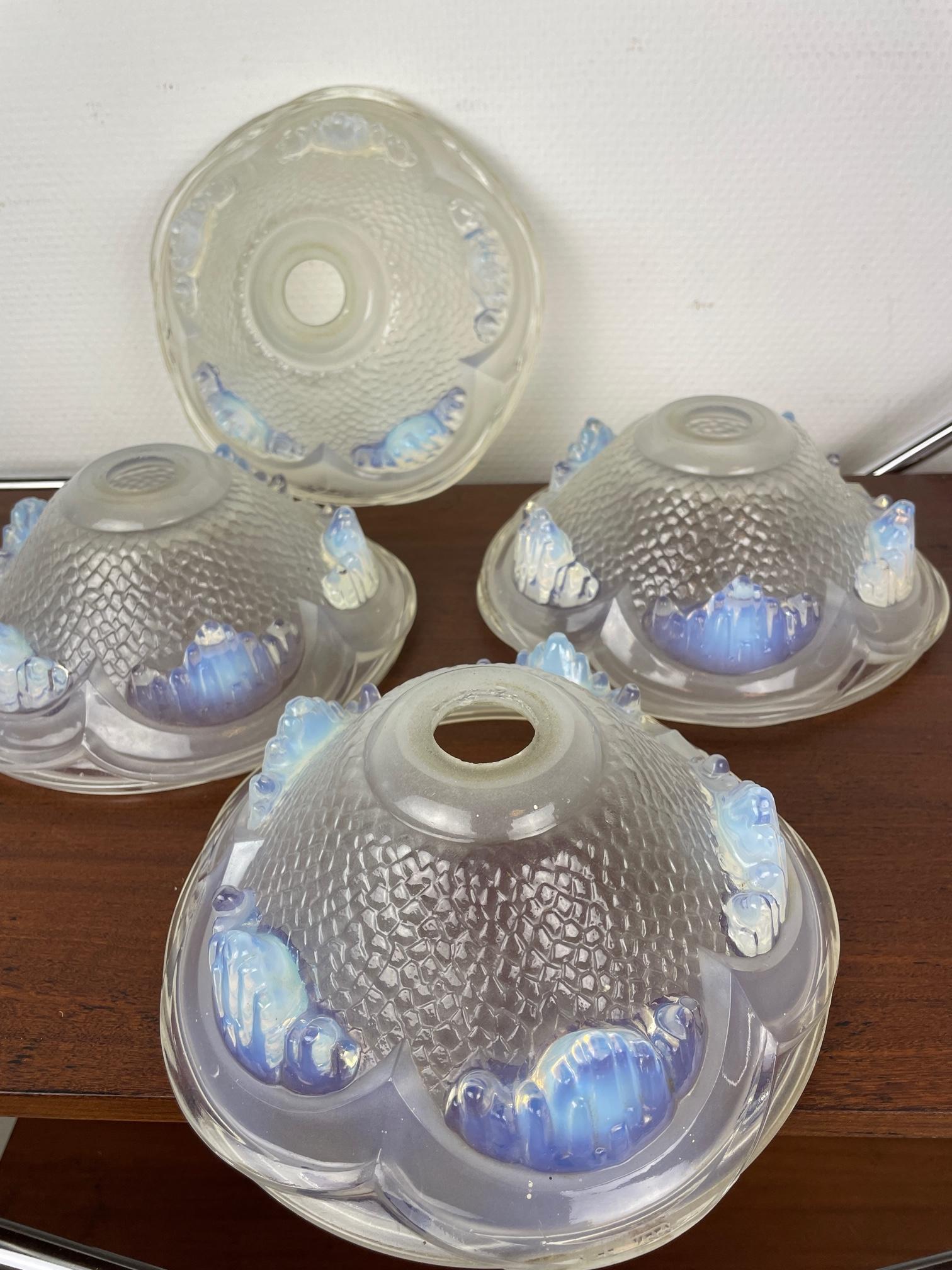 4 1930's French Ezan Opalescent Glass shades. 4 Unique lamp shades. Glass scones For Sale 1