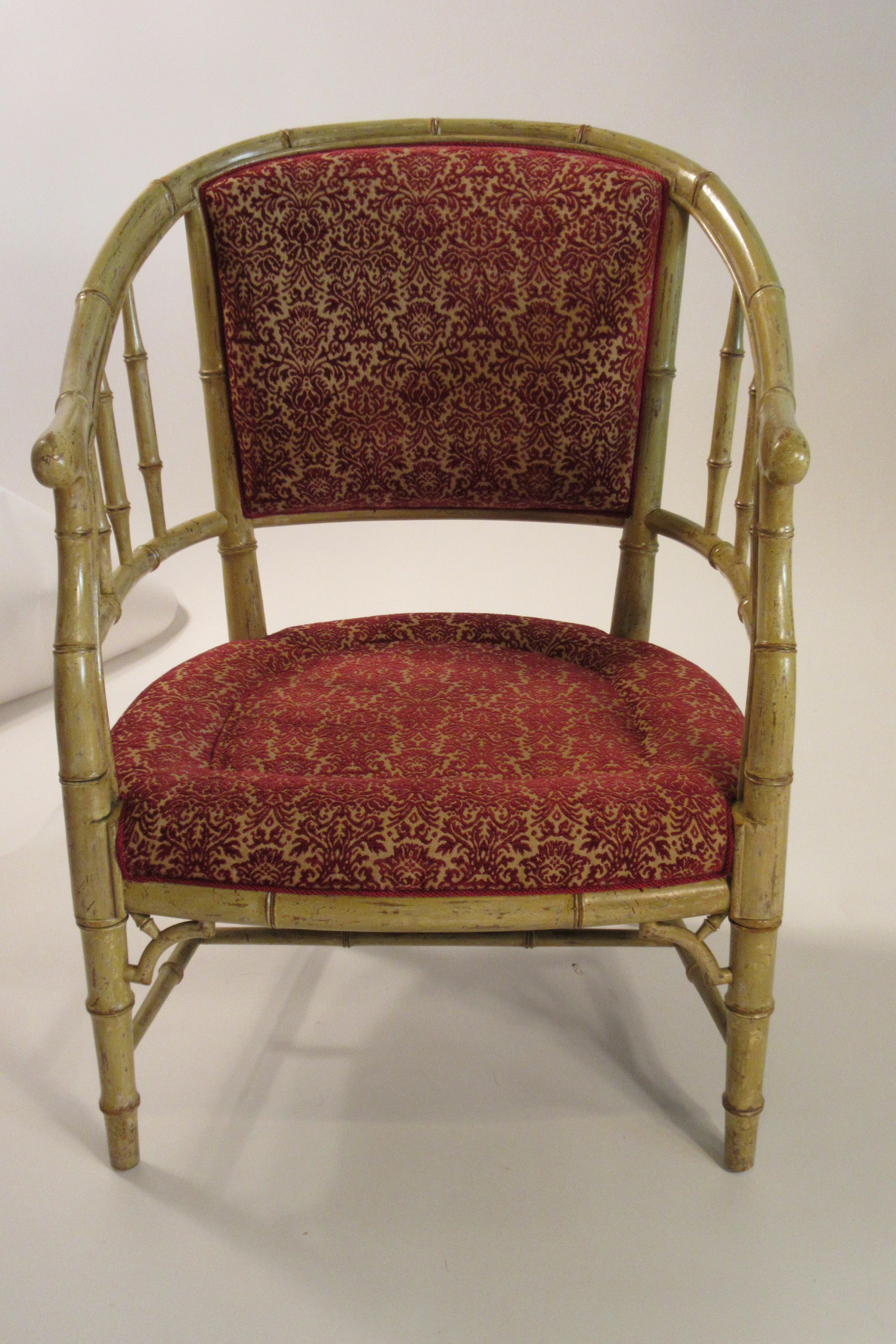 4 1960s faux bamboo tub chairs. Sold in pairs.