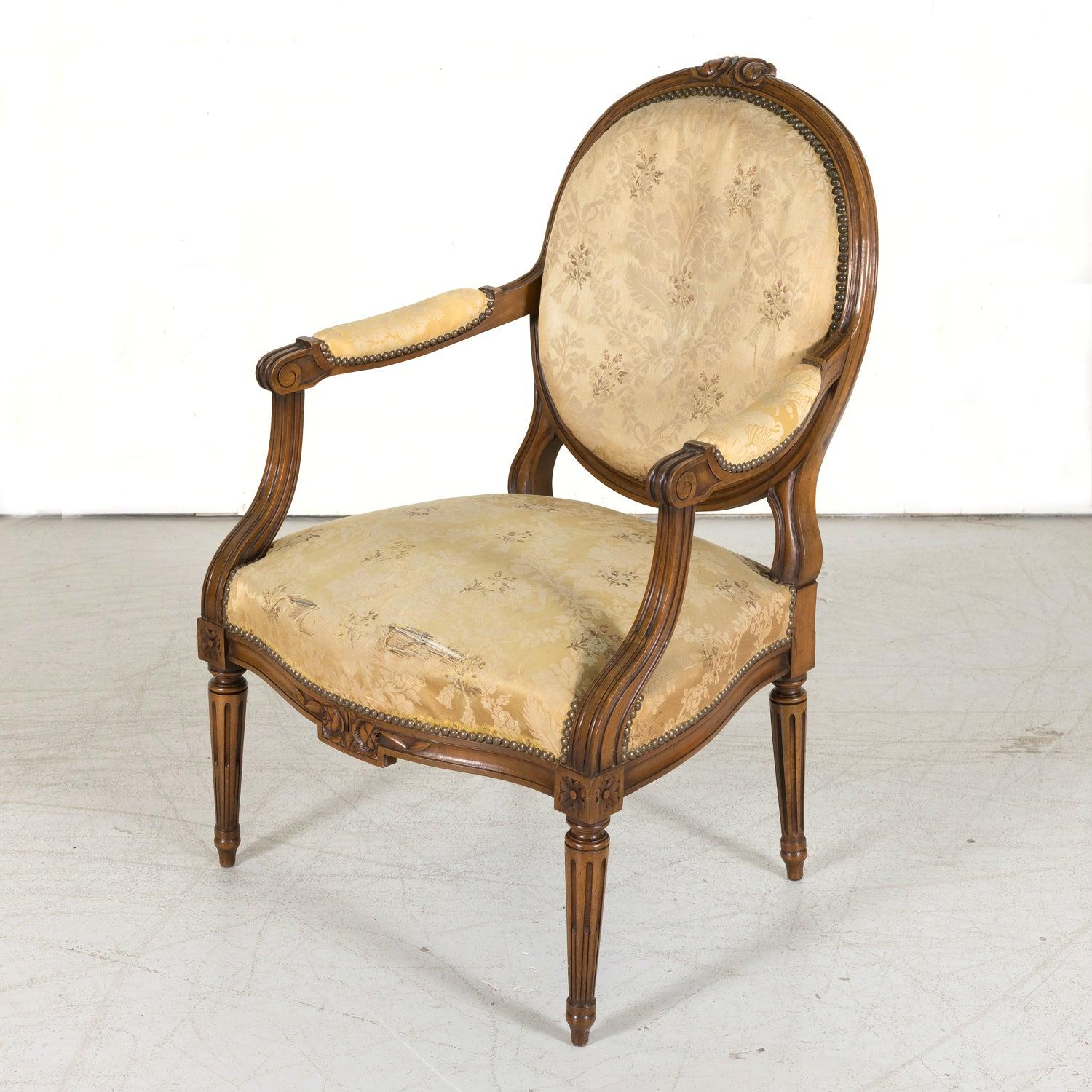 (4) 19th Century French Louis XVI Style Carved Walnut Armchairs, Sold Seperately For Sale 7