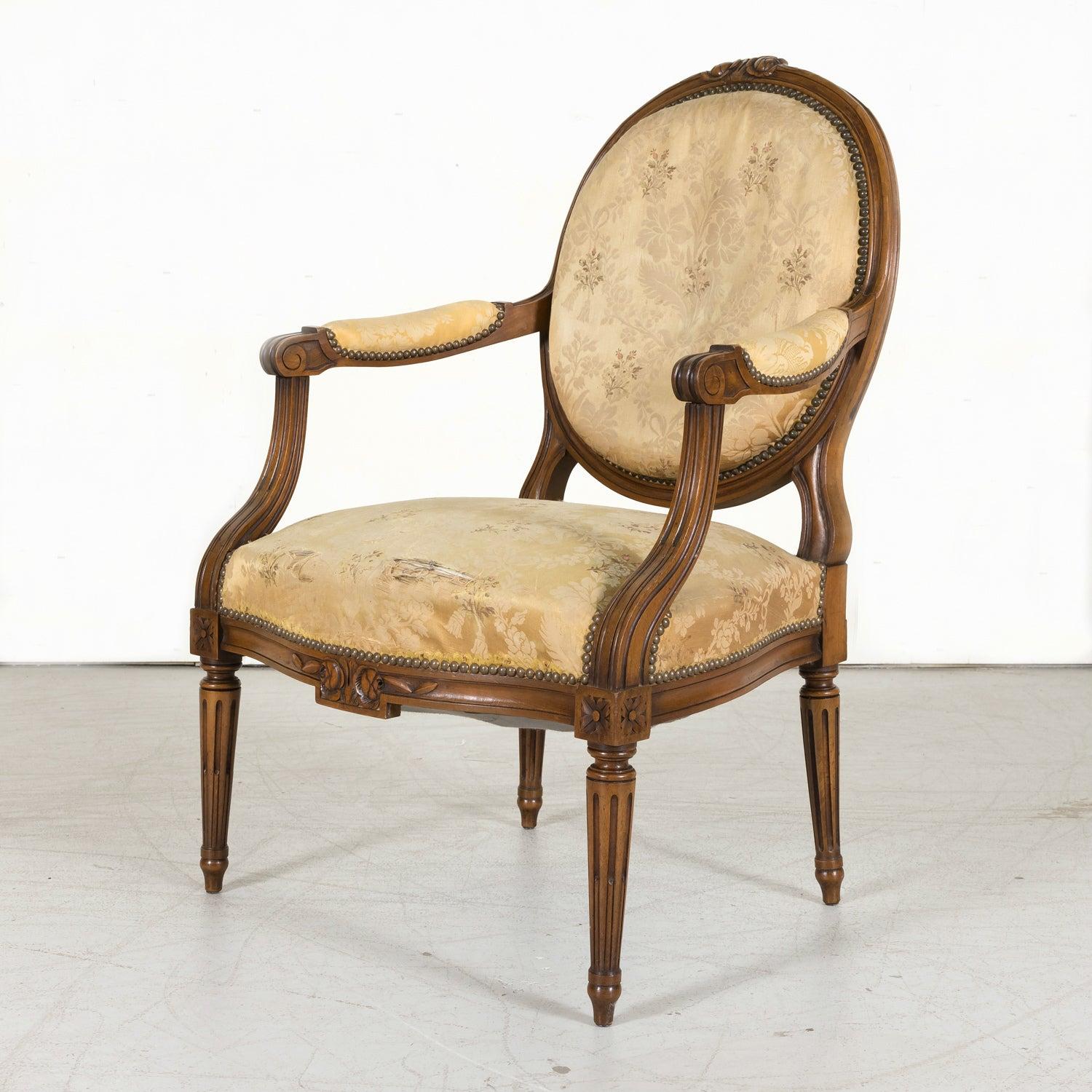 (4) 19th Century French Louis XVI Style Carved Walnut Armchairs, Sold Seperately For Sale 8