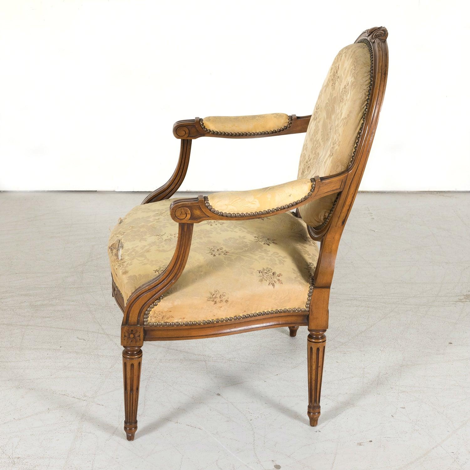 (4) 19th Century French Louis XVI Style Carved Walnut Armchairs, Sold Seperately For Sale 9