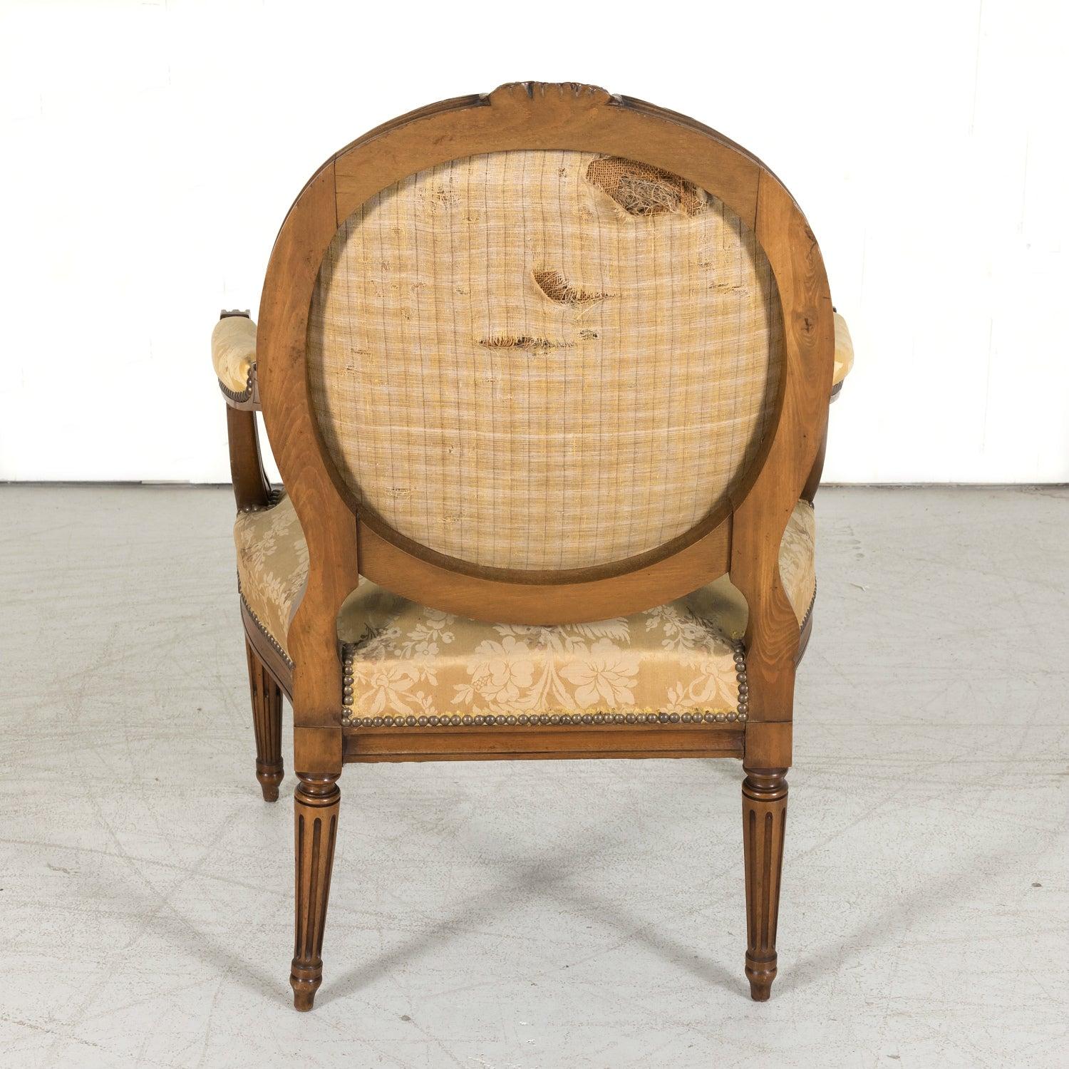 (4) 19th Century French Louis XVI Style Carved Walnut Armchairs, Sold Seperately For Sale 13