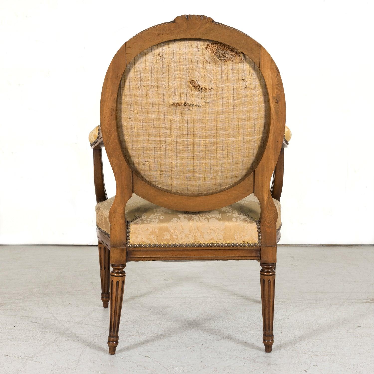 (4) 19th Century French Louis XVI Style Carved Walnut Armchairs, Sold Seperately For Sale 14