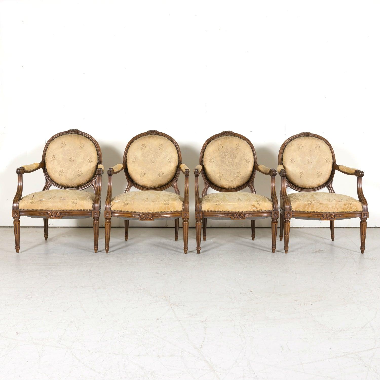(4) 19th Century French Louis XVI Style Carved Walnut Armchairs, Sold Seperately In Good Condition For Sale In Birmingham, AL