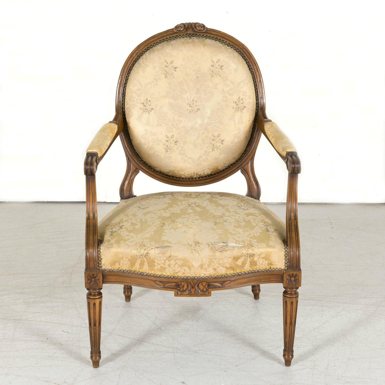 (4) 19th Century French Louis XVI Style Carved Walnut Armchairs, Sold Seperately For Sale 1