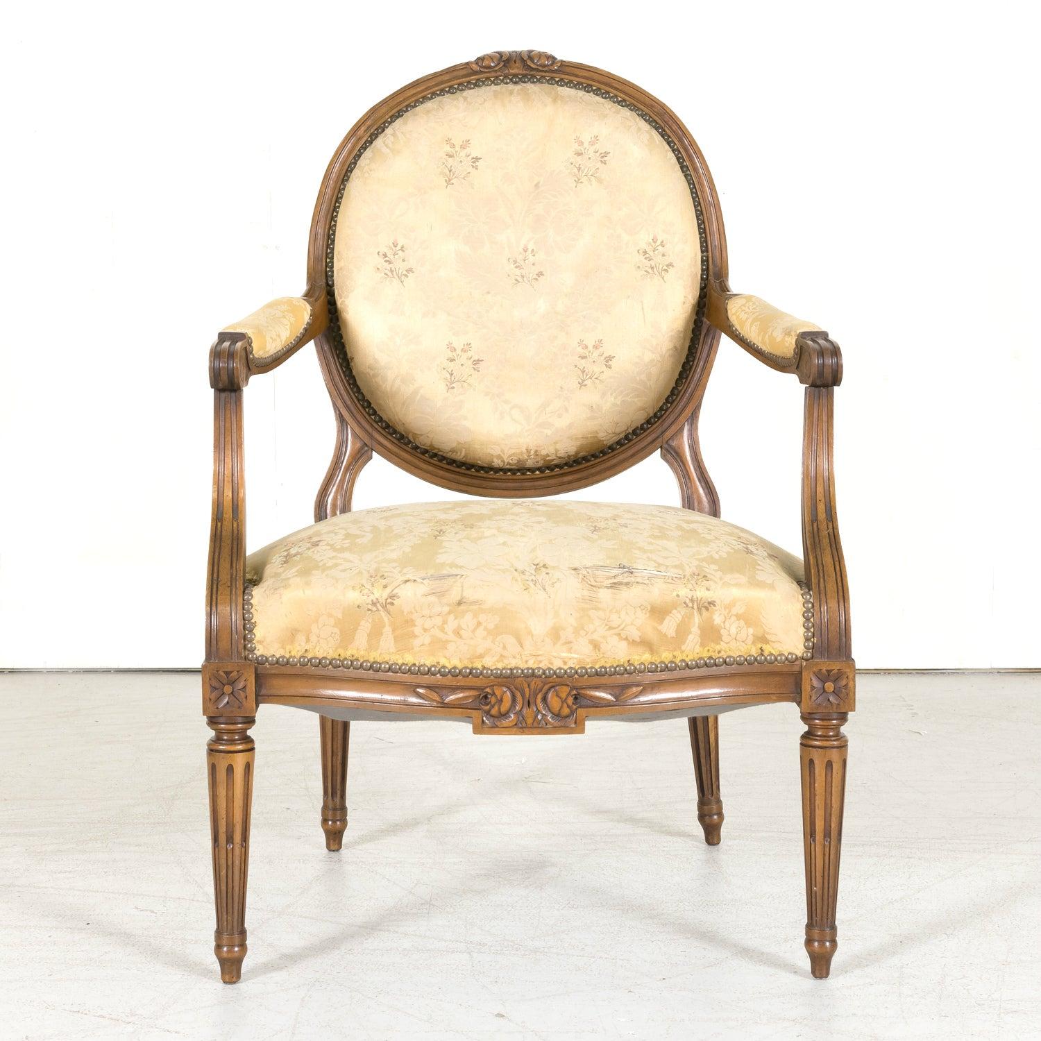 (4) 19th Century French Louis XVI Style Carved Walnut Armchairs, Sold Seperately For Sale 2