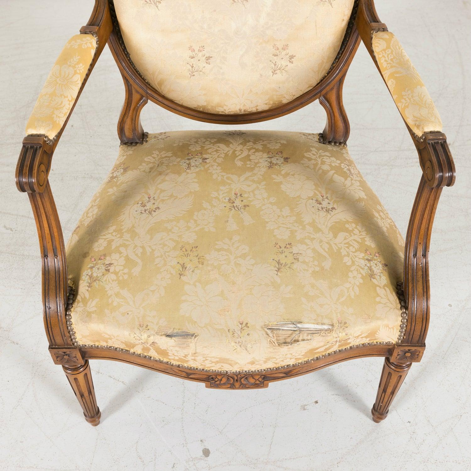 (4) 19th Century French Louis XVI Style Carved Walnut Armchairs, Sold Seperately For Sale 4