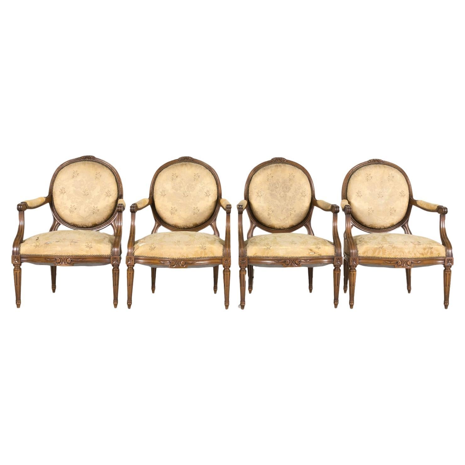 (4) 19th Century French Louis XVI Style Carved Walnut Armchairs, Sold Seperately For Sale