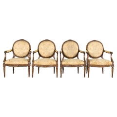 (4) 19th Century French Louis XVI Style Carved Walnut Armchairs, Sold Seperately