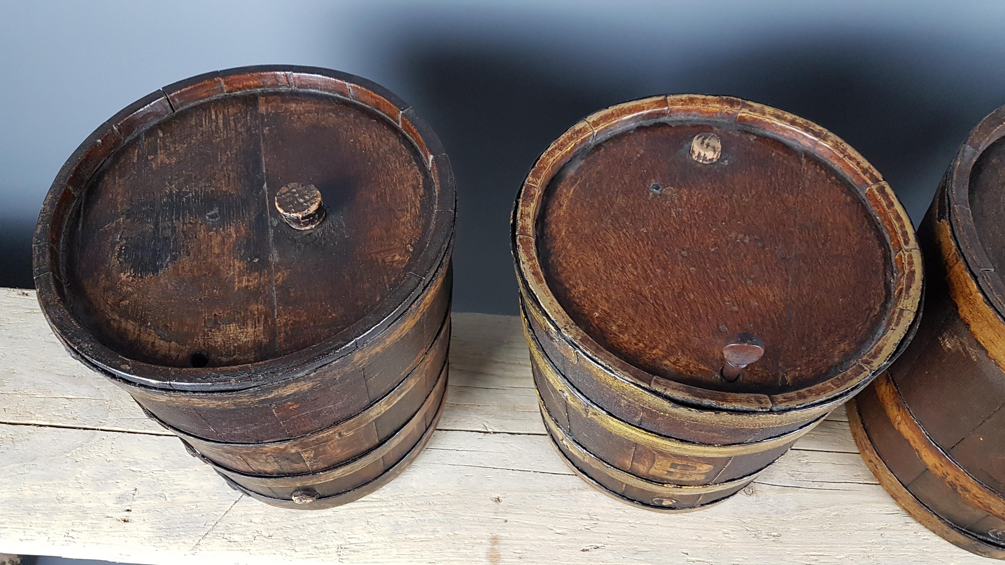 Painted 4 19th Century Oak Barrels in Original Paint