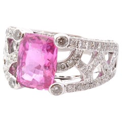 4, 20 cts pink sapphire and diamonds ring