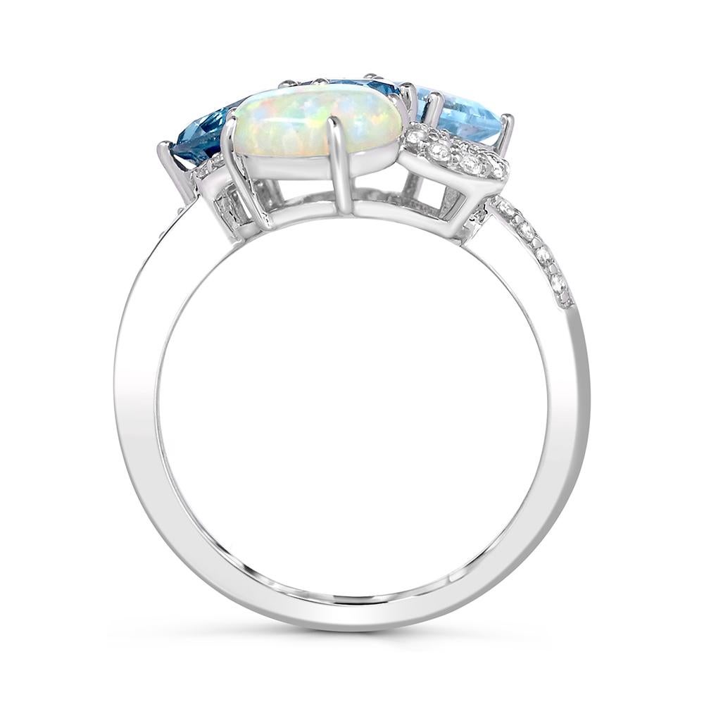 4-3/4 ct. Opal & Blauer und weißer Topas Cluster-Ring aus Sterlingsilber (Zeitgenössisch) im Angebot