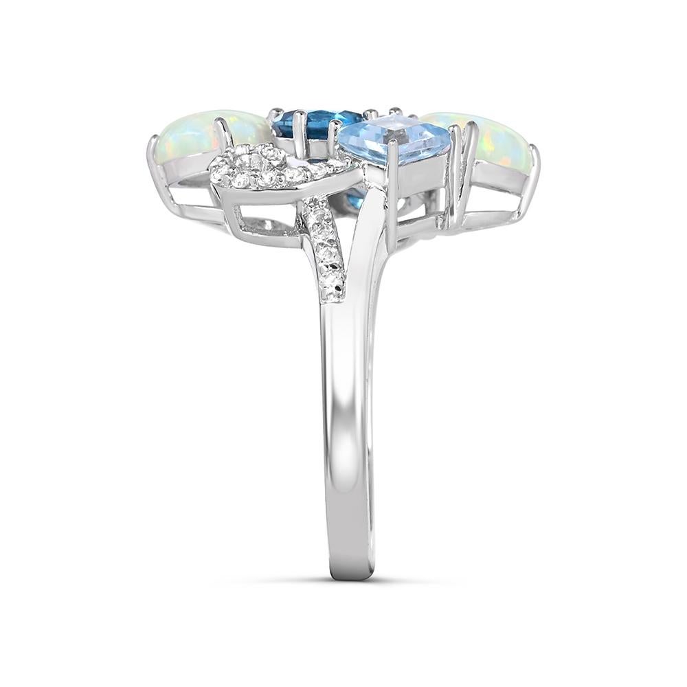 4-3/4 ct. Opal & Blauer und weißer Topas Cluster-Ring aus Sterlingsilber (Rundschliff) im Angebot