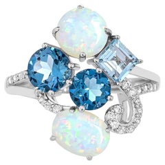 4-3/4 ct. Opal & Blue and White Topaz Cluster Setting Sterling Silver Ring